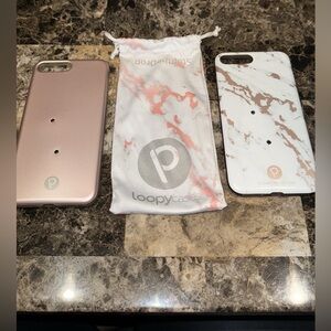 Apple iPhone 8 Plus rose gold & rose marble loopy phone cases with 1 dust bag.